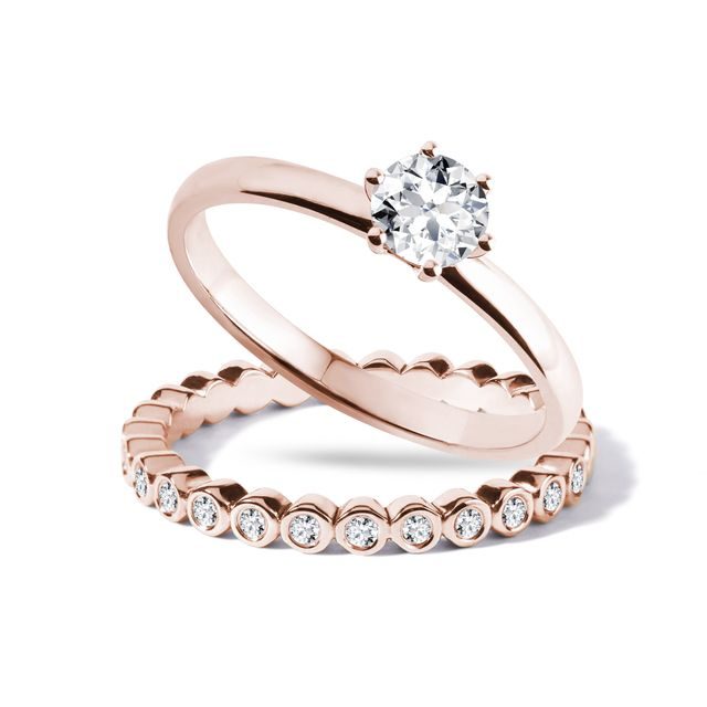 SET OF ENGAGEMENT AND WEDDING RING IN ROSE GOLD - ENGAGEMENT AND WEDDING MATCHING SETS - ENGAGEMENT RINGS