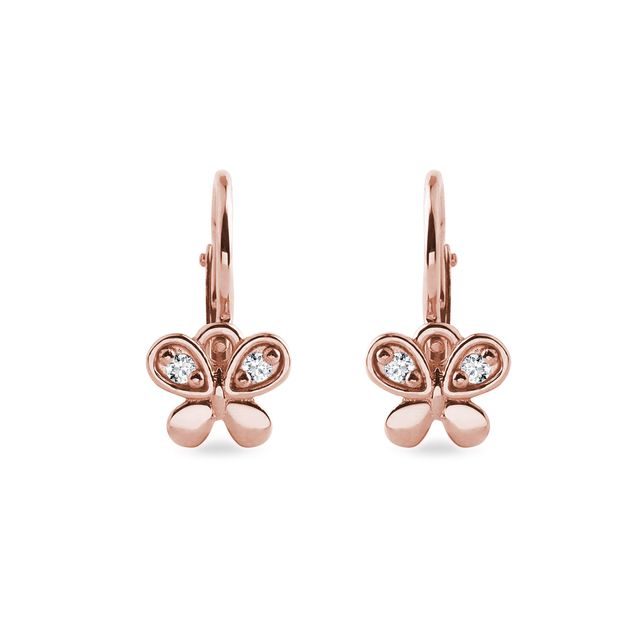 BOUCLES D'OREILLES PAPILLONS POUR ENFANTS EN OR ROSE AVEC DIAMANTS - BOUCLES D'OREILLES POUR ENFANTS - BOUCLES D'OREILLES