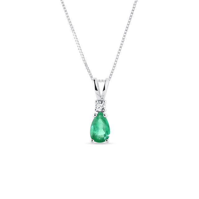 EMERALD AND DIAMOND NECKLACE IN WHITE GOLD - EMERALD NECKLACES - NECKLACES