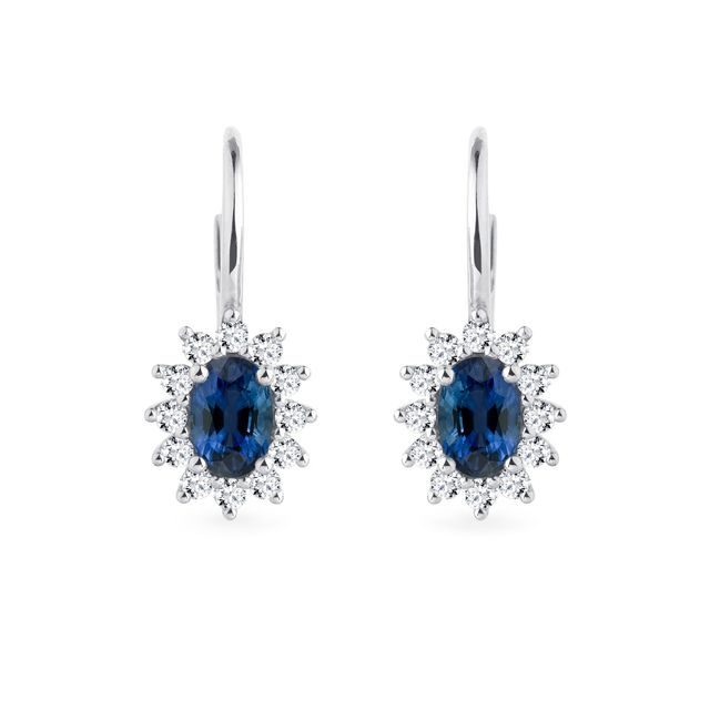 WHITE GOLD EARRINGS WITH DIAMONDS AND SAPPHIRES - SAPPHIRE EARRINGS - EARRINGS