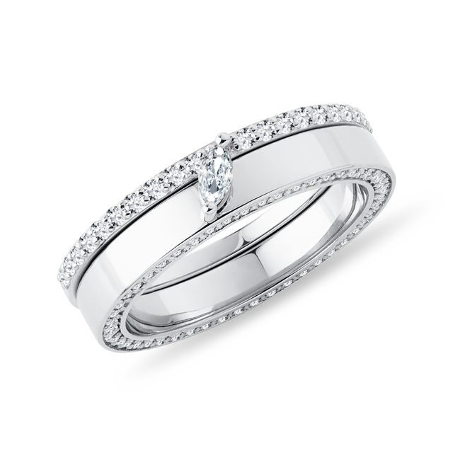 MARQUISE DIAMOND WHITE GOLD ENGAGEMENT SET - ENGAGEMENT AND WEDDING MATCHING SETS - ENGAGEMENT RINGS