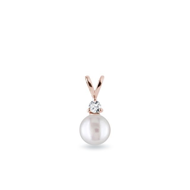 FRESHWATER PEARL AND DIAMOND ROSE GOLD PENDANT - PENDANTS - NECKLACES