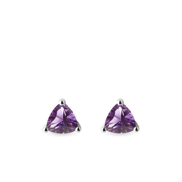 TRILLION CUT AMETHYST STUDS IN WHITE GOLD - AMETHYST EARRINGS - EARRINGS