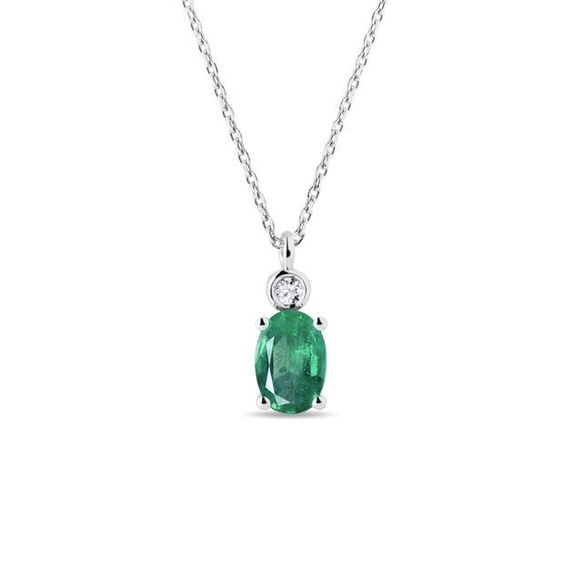 EMERALD AND DIAMOND WHITE GOLD NECKLACE - EMERALD NECKLACES - NECKLACES