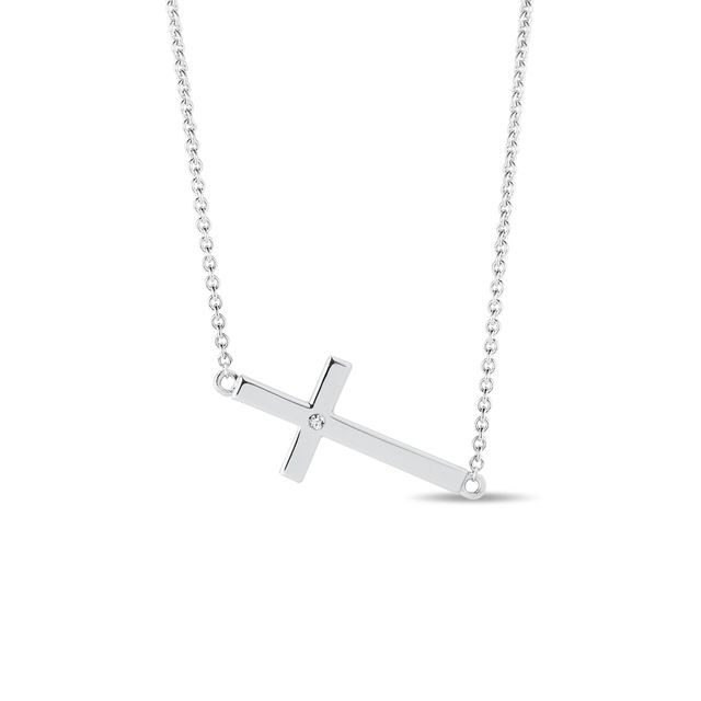 NECKLACE WITH A CROSS IN WHITE GOLD - DIAMOND NECKLACES - NECKLACES