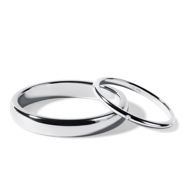 HIS AND HERS WHITE GOLD WEDDING RING SET WITH A DIAMOND - WHITE GOLD WEDDING SETS - WEDDING RINGS