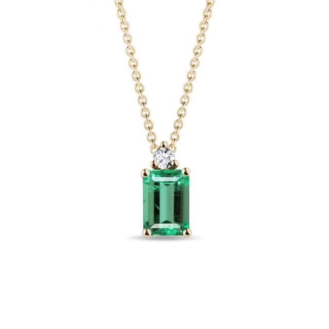 EMERALD AND DIAMOND NECKLACE IN YELLOW GOLD - EMERALD NECKLACES - NECKLACES