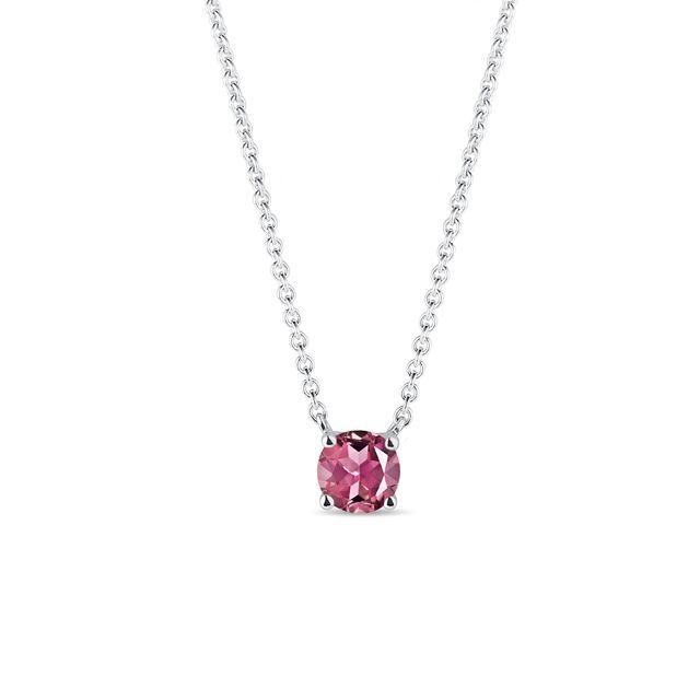 COLLIER EN OR BLANC AVEC TOURMALINE ROSE - COLLIERS AVEC TOURMALINE - COLLIERS