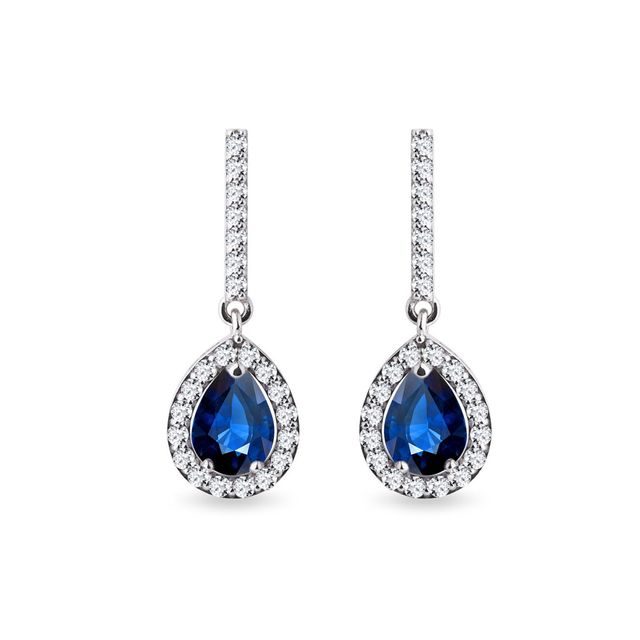 FINE WHITE GOLD EARRINGS WITH SAPPHIRES AND DIAMONDS - SAPPHIRE EARRINGS - EARRINGS