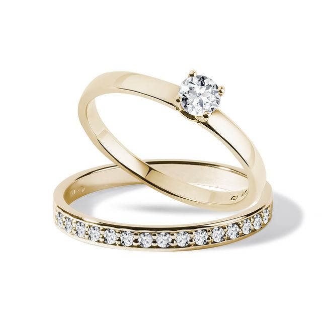 WEDDING RING SET IN 14K YELLOW GOLD - ENGAGEMENT AND WEDDING MATCHING SETS - ENGAGEMENT RINGS