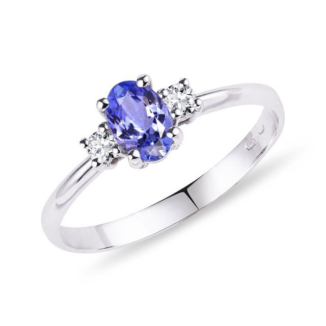 BAGUE D'OR BLANC 14 CT AVEC TANZANITE ET DIAMANTS - BAGUES EN TANZANITE - BAGUES