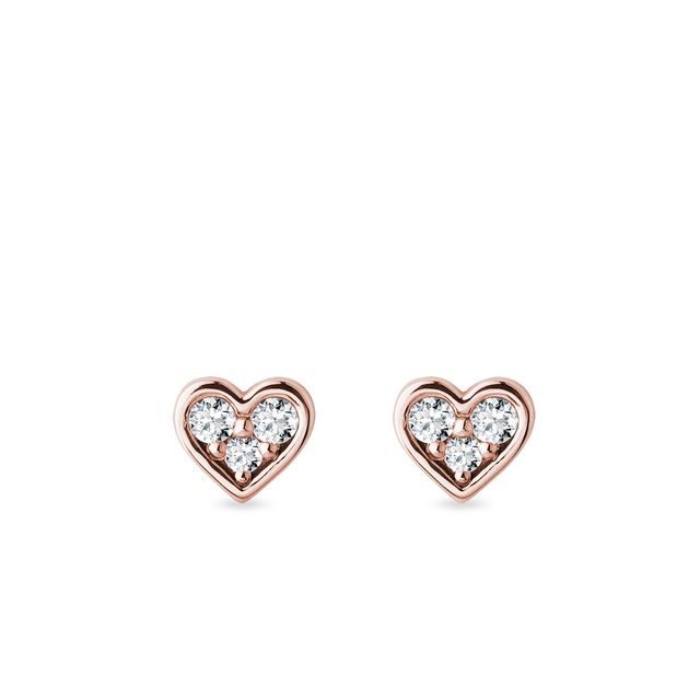 BOUCLES D'OREILLES CŒUR EN OR ROSE ET DIAMANTS - PUCES D'OREILLES EN DIAMANT - BOUCLES D'OREILLES