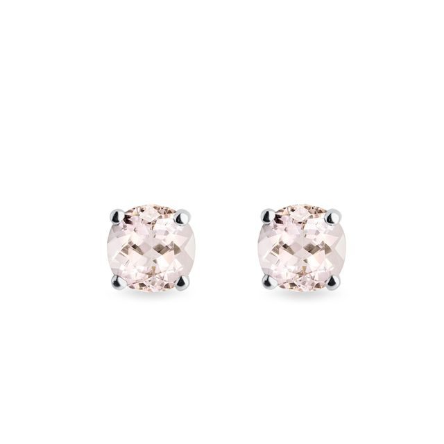 PUCES D'OREILLES EN OR BLANC SERTIES DE MORGANITES - BOUCLES D'OREILLES EN MORGANITE - BOUCLES D'OREILLES