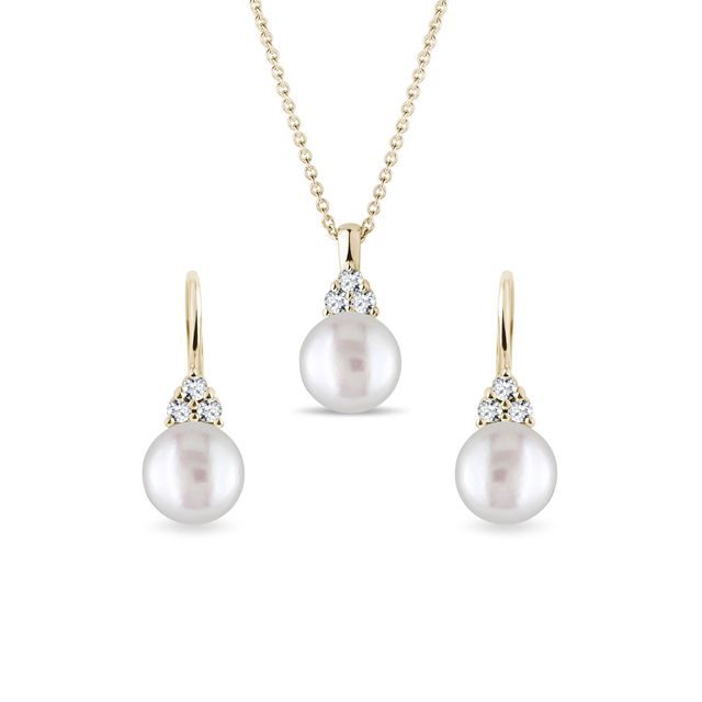 PEARL AND DIAMOND GOLD JEWELRY SET - PEARL SETS - PEARL JEWELRY