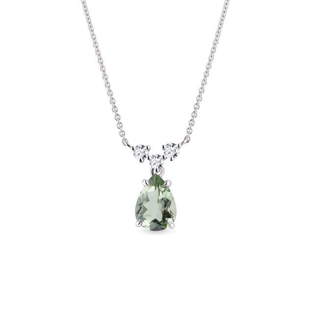 GREEN AMETHYST AND DIAMOND NECKLACE IN WHITE GOLD - AMETHYST NECKLACES - NECKLACES