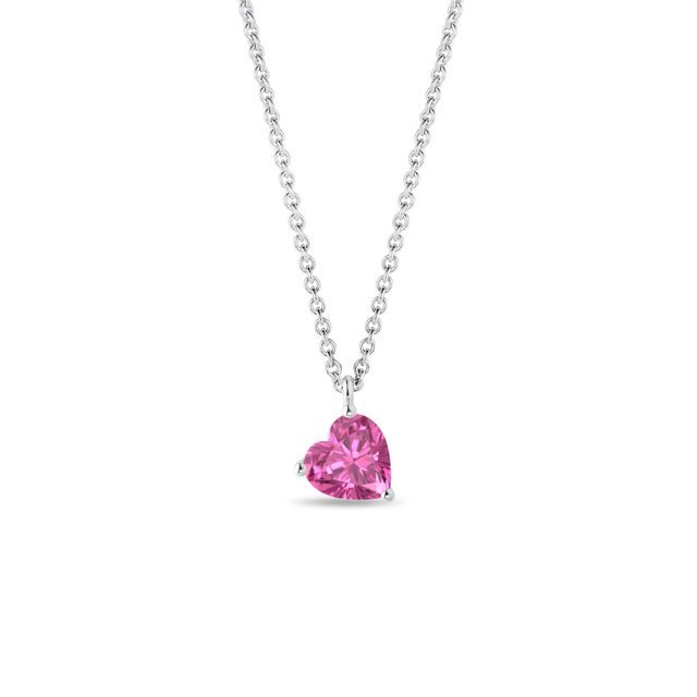 HEART PENDANT WITH PINK SAPPHIRE IN WHITE GOLD - SAPPHIRE NECKLACES - NECKLACES