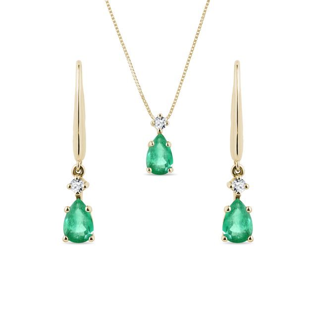 EMERALD EARRING AND PENDANT SET IN YELLOW GOLD - JEWELRY SETS - FINE JEWELRY