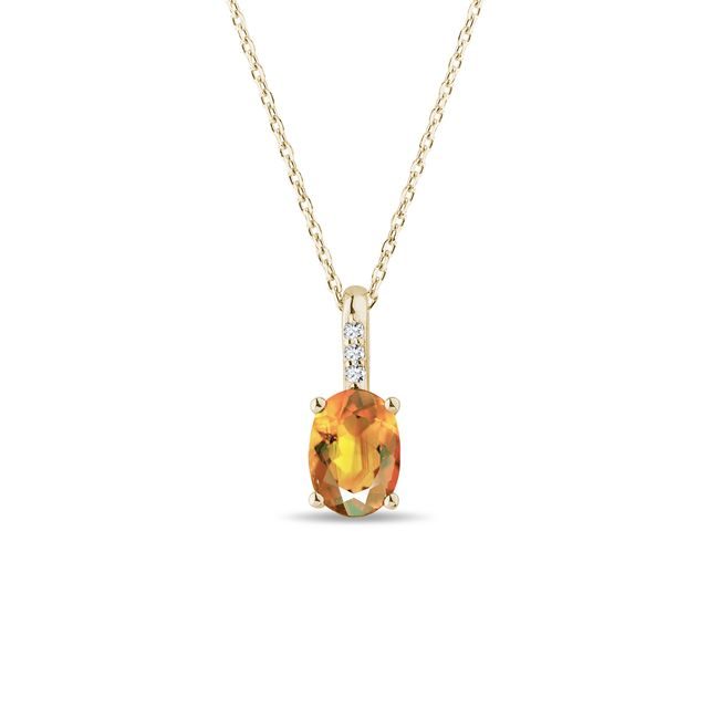 OVAL CITRINE AND DIAMOND GOLD NECKLACE - CITRINE NECKLACES - NECKLACES
