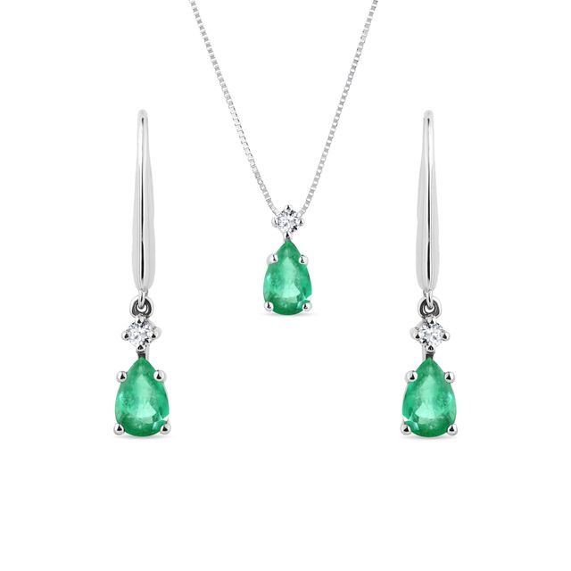 EMERALD EARRING AND PENDANT SET IN WHITE GOLD - JEWELRY SETS - FINE JEWELRY