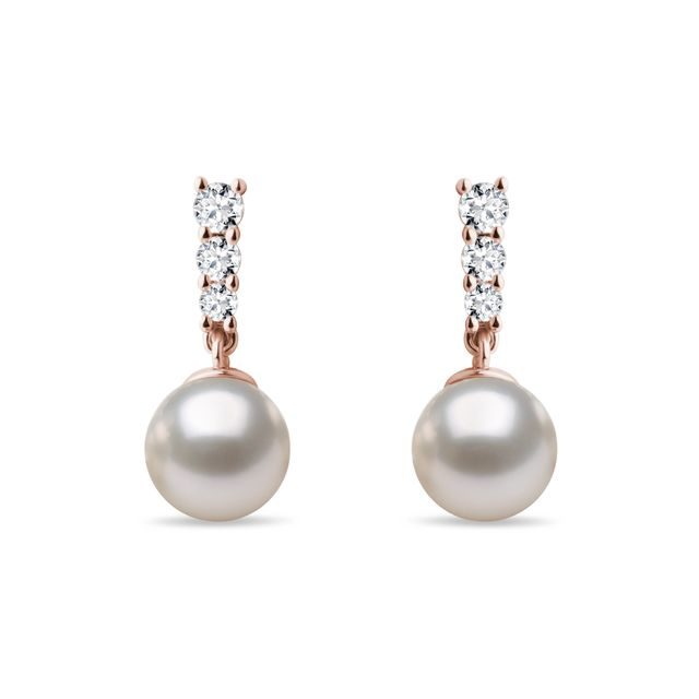 EARRINGS IN ROSE GOLD WITH AKOYA PEARL AND BRILLIANTS - PEARL EARRINGS - PEARL JEWELRY