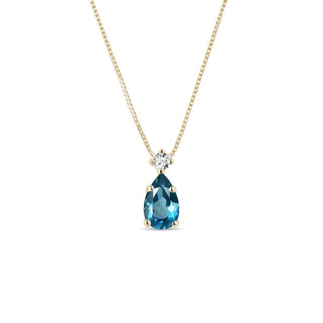 LONDON BLUE TOPAZ PENDANT IN YELLOW GOLD - TOPAZ NECKLACES - NECKLACES