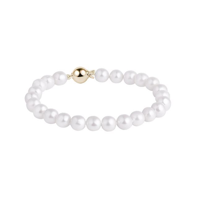 WHITE AKOYA PEARL BRACELET WITH A GOLD CLASP - PEARL BRACELETS - PEARL JEWELRY