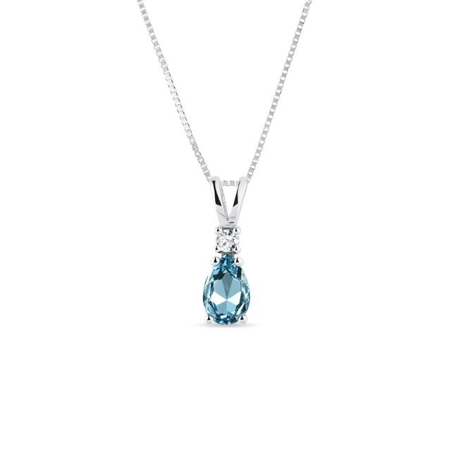WHITE GOLD PENDANT WITH TOPAZ AND BRILLIANT - TOPAZ NECKLACES - NECKLACES