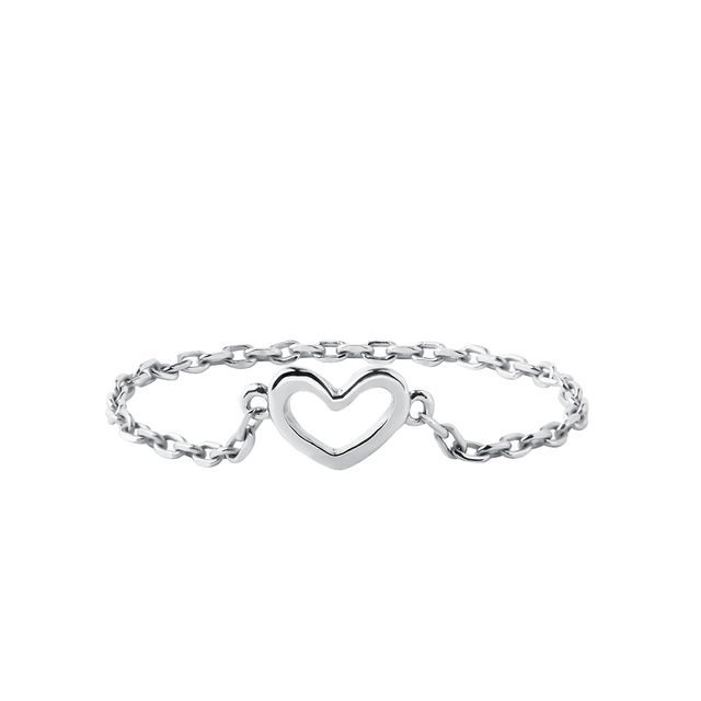 HEART-SHAPED PENDANT CHAIN RING IN WHITE GOLD - WHITE GOLD RINGS - RINGS