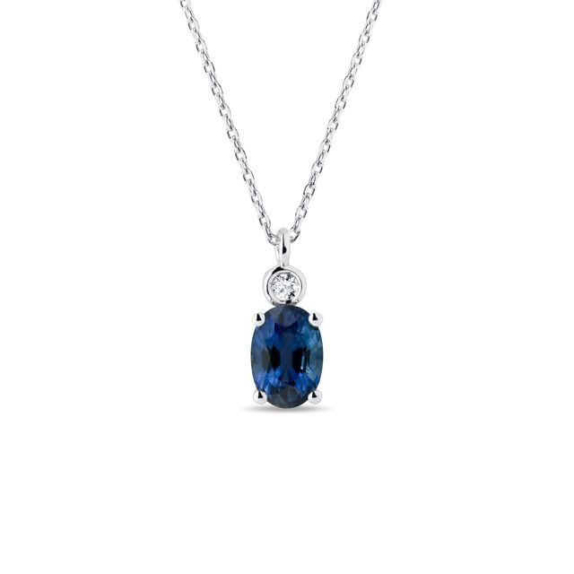 SAPPHIRE AND BEZEL DIAMOND WHITE GOLD NECKLACE - SAPPHIRE NECKLACES - NECKLACES