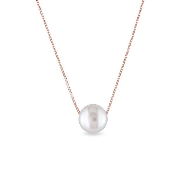 WHITE PEARL NECKLACE IN ROSE GOLD - PEARL PENDANTS - PEARL JEWELRY