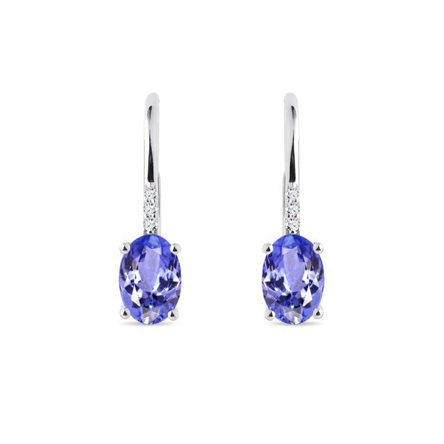 EARRINGS OF WHITE GOLD WITH DIAMONDS AND TANZANITE - TANZANITE EARRINGS - EARRINGS