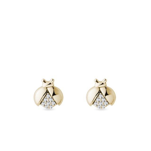 BOUCLES D'OREILLES COCCINELLE EN OR JAUNE AVEC DIAMANTS - BOUCLES D'OREILLES POUR ENFANTS - BOUCLES D'OREILLES