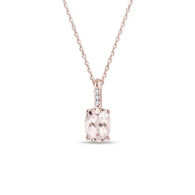 MORGANITE AND DIAMOND ROSE GOLD NECKLACE - MORGANITE NECKLACES - NECKLACES