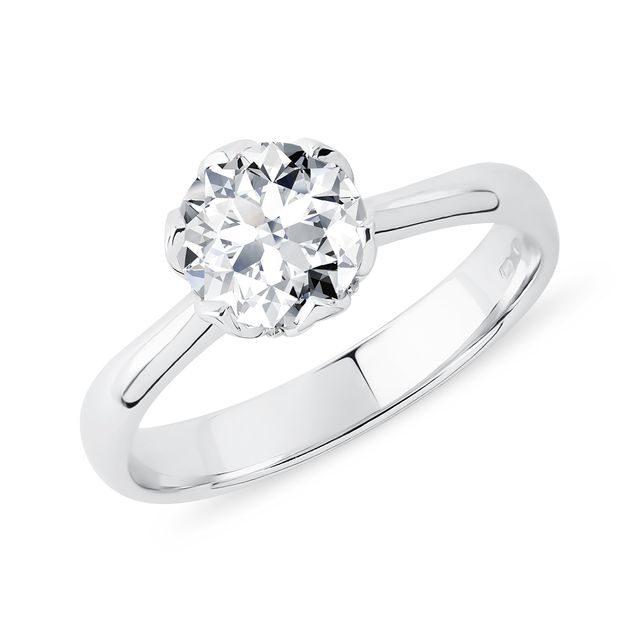 14K WHITE GOLD FLOWER RING WITH 1 CT DIAMOND - SOLITAIRE ENGAGEMENT RINGS - ENGAGEMENT RINGS