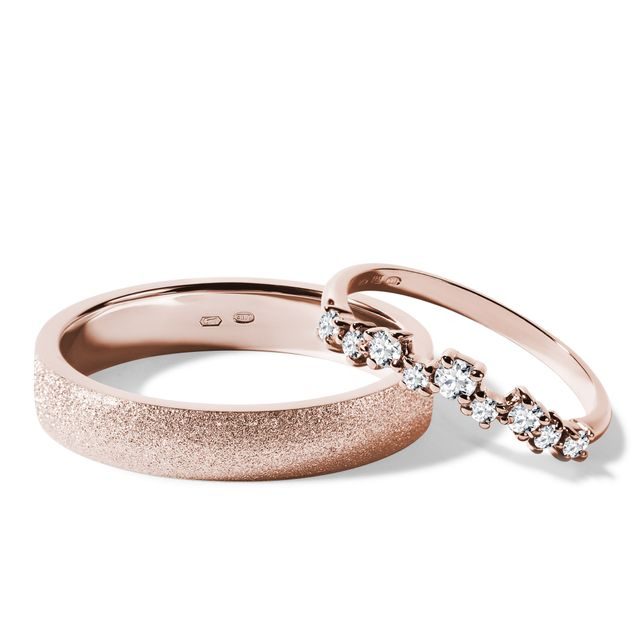 HIS AND HERS DIAMOND AND STARDUST FINISH ROSE GOLD WEDDING RING SET - ROSE GOLD WEDDING SETS - WEDDING RINGS