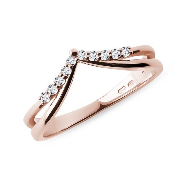 ROSE GOLD DOUBLE CHEVRON RING WITH DIAMONDS - WOMEN'S WEDDING RINGS - WEDDING RINGS