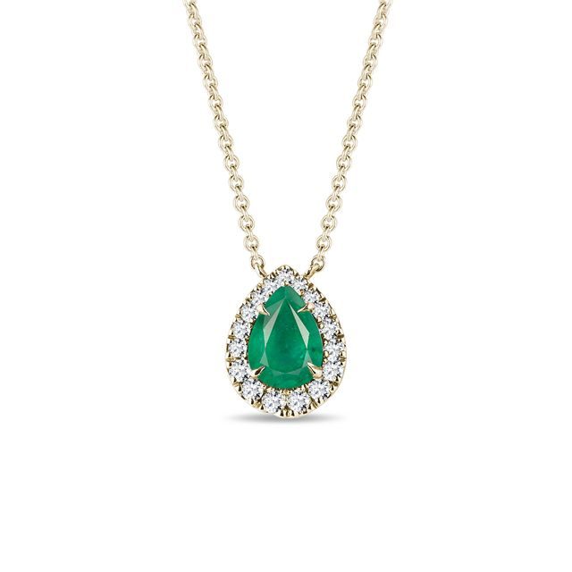 ELEGANT DIAMOND NECKLACE WITH EMERALD IN YELLOW GOLD - EMERALD NECKLACES - NECKLACES