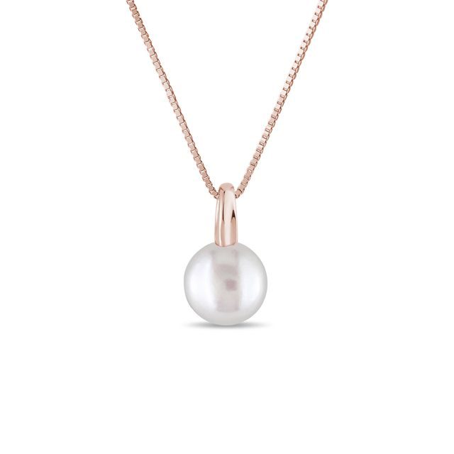 ROSE GOLD NECKLACE WITH A FRESHWATER PEARL - PEARL PENDANTS - PEARL JEWELRY