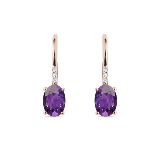 BOUCLES D'OREILLES EN OR ROSE AVEC AMÉTHYSTES ET DIAMANTS - BOUCLES D'OREILLES EN AMÉTHYSTE - BOUCLES D'OREILLES