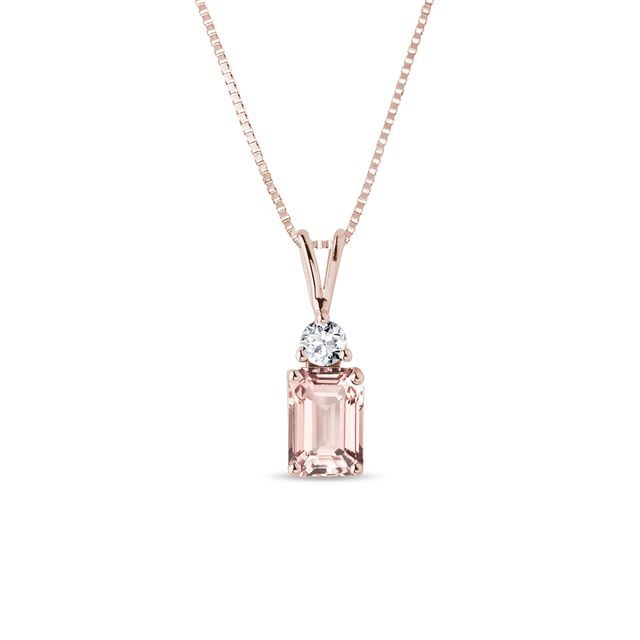 NECKLACE MADE OF ROSE GOLD WITH MORGANITE AND DIAMOND - MORGANITE NECKLACES - NECKLACES