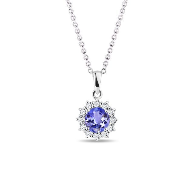 COLLIER D'OR BLANC AVEC TANZANITE ET BRILLANTS - COLLIERS AVEC TANZANITE - COLLIERS