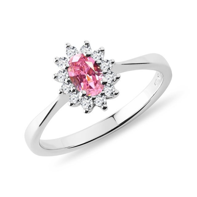WHITE GOLD RING WITH PINK SAPHIRE AND BRILLIANTS - SAPPHIRE RINGS - RINGS