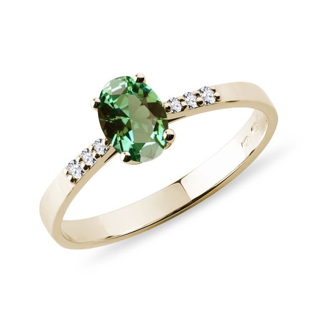 BAGUE EN OR JAUNE 14CT AVEC TOURMALINE VERTE - BAGUES EN TOURMALINE - BAGUES