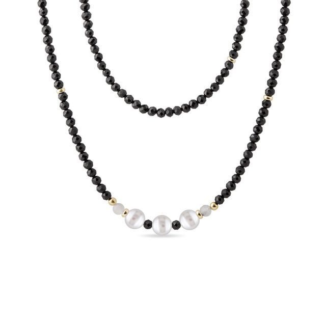 BLACK SPINEL AND PEARL GOLD NECKLACE - MINERAL NECKLACES - NECKLACES