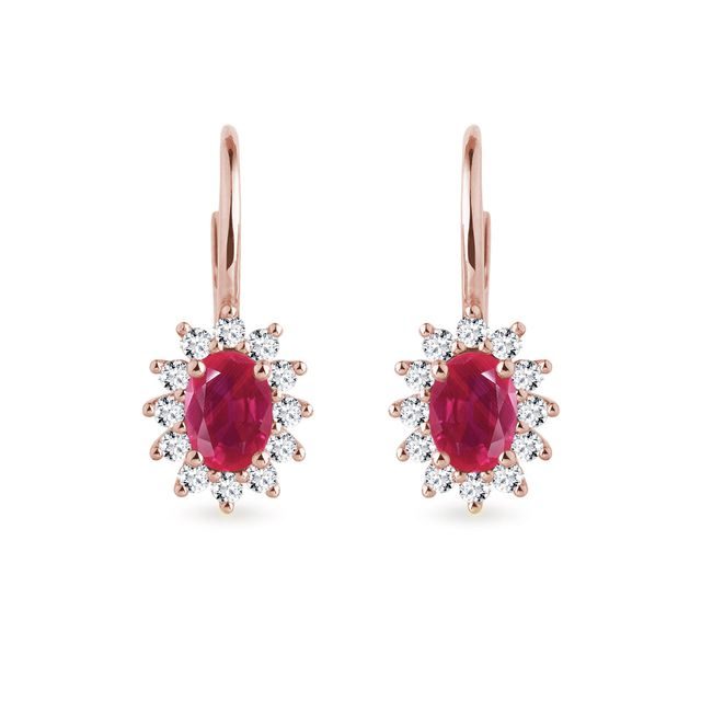EARRINGS IN ROSE GOLD WITH RUBIES AND DIAMONDS - RUBY EARRINGS - EARRINGS