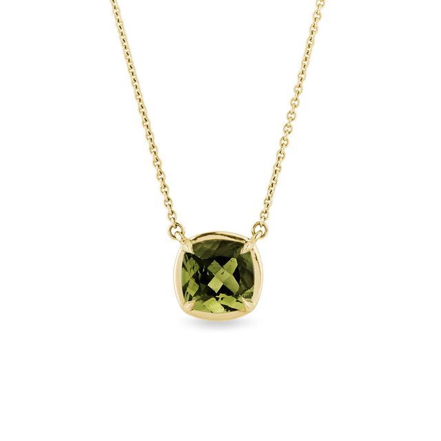 YELLOW GOLD NECKLACE WITH MOLDAVITE - MOLDAVITE NECKLACES - NECKLACES