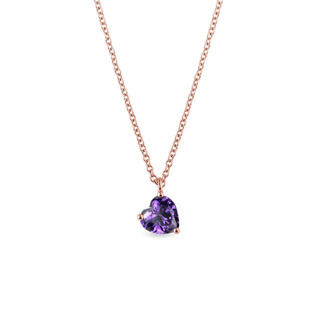 HEART NECKLACE WITH AMETHYST IN ROSE GOLD - AMETHYST NECKLACES - NECKLACES