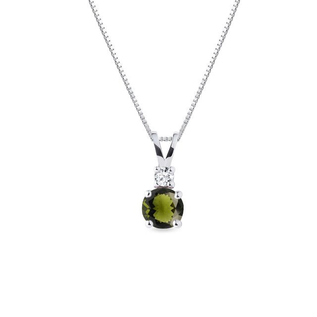 NECKLACE IN WHITE GOLD WITH MOLDAVITE AND BRILLIANT - MOLDAVITE NECKLACES - NECKLACES