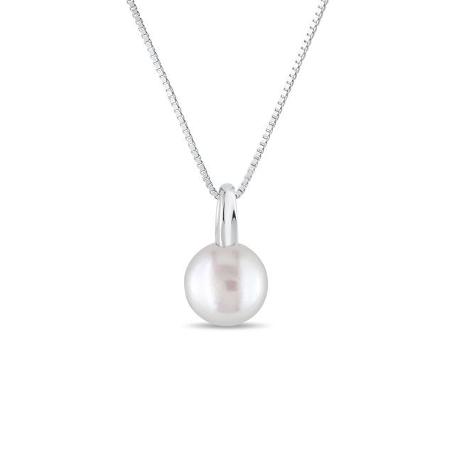 WHITE GOLD NECKLACE WITH A FRESHWATER PEARL - PEARL PENDANTS - PEARL JEWELLERY