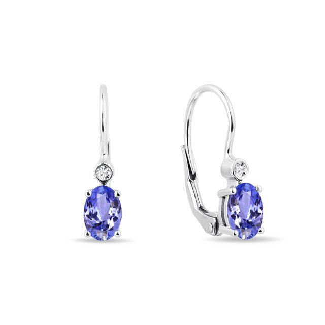 BOUCLES D'OREILLES EN OR BLANC AVEC TANZANITE OVALE ET DIAMANTS - BOUCLES D’OREILLES EN TANZANITE - BOUCLES D'OREILLES